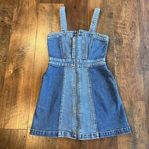Women's Denim Mini Pinafore Dress Wild Fable Medium Wash Patchwork XS